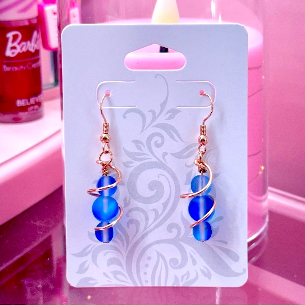 Handmade Earrings Handcrafted With Love Gold Blue Design